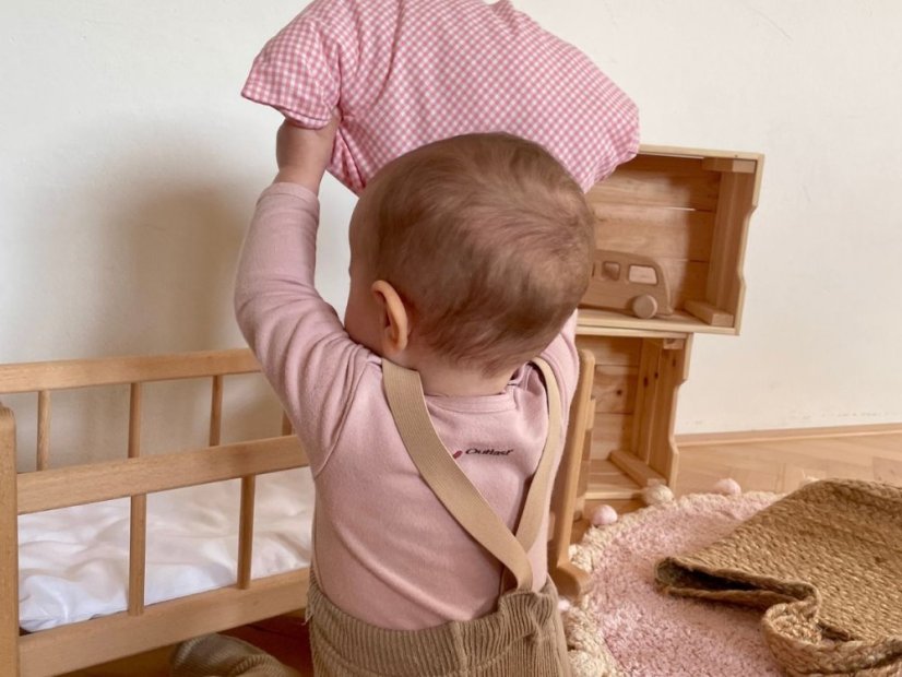 peřinky pro panenku - kolekce KUKU - Barva: Světle růžové káro - bavlna
