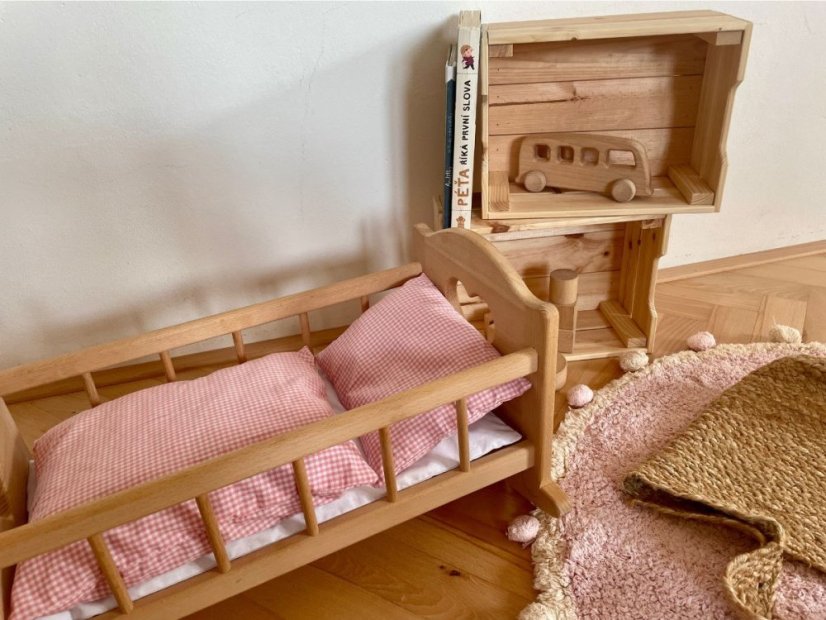 peřinky pro panenku - kolekce KUKU - Barva: Světle růžové káro - bavlna