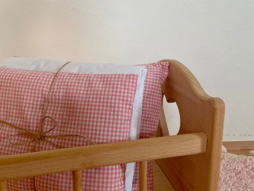peřinky pro panenku - kolekce KUKU - Barva: Světle růžové káro - bavlna
